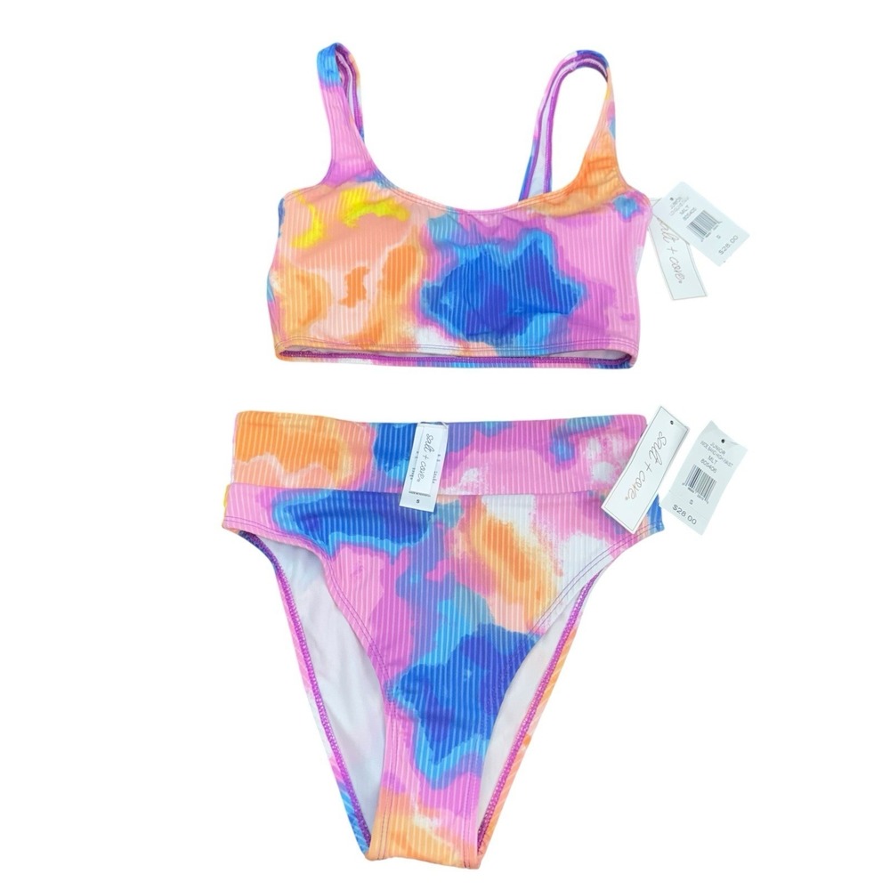 NEW Salt + Cove Bikini Set Ribbed Tie Dye Pink Blue Juniors Small‎ Resort Wear
